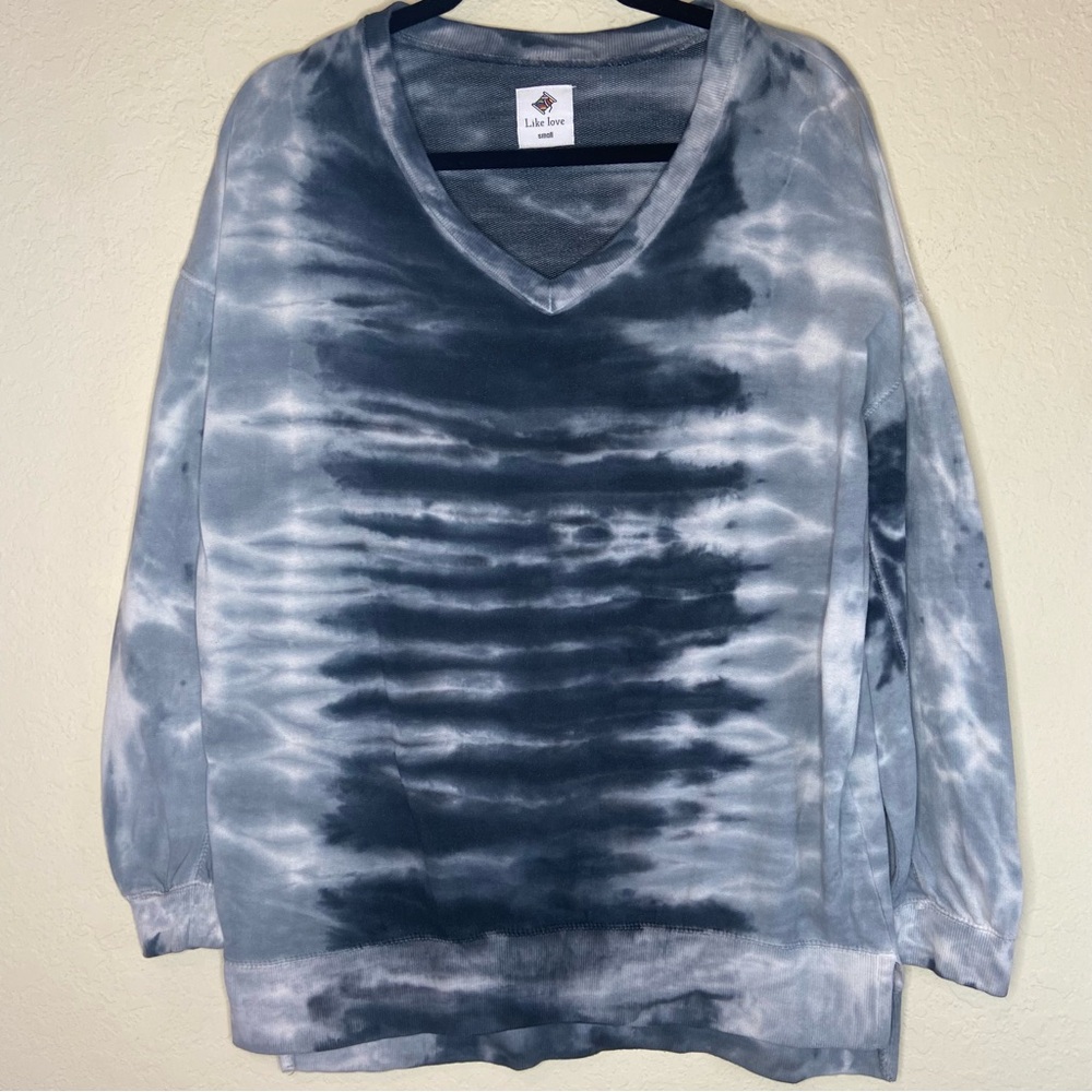Like Love Oversized Gray Tie Dye Crewneck Lightweight Sweatshirt Women’s S NWOT